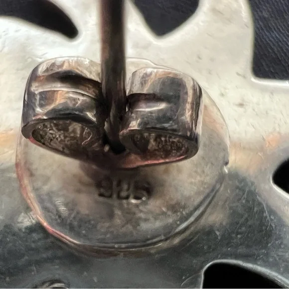 Sterling Silver 925 Sunburst Stud Earrings Black Onyx Center – 1” Vintage - Picture 5 of 5